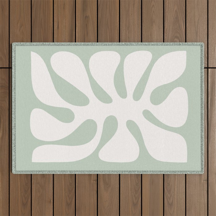 Minimal Abstract Matisse Monstera Pastel Sage Green 2/2 Outdoor Rug Gallery Image 1