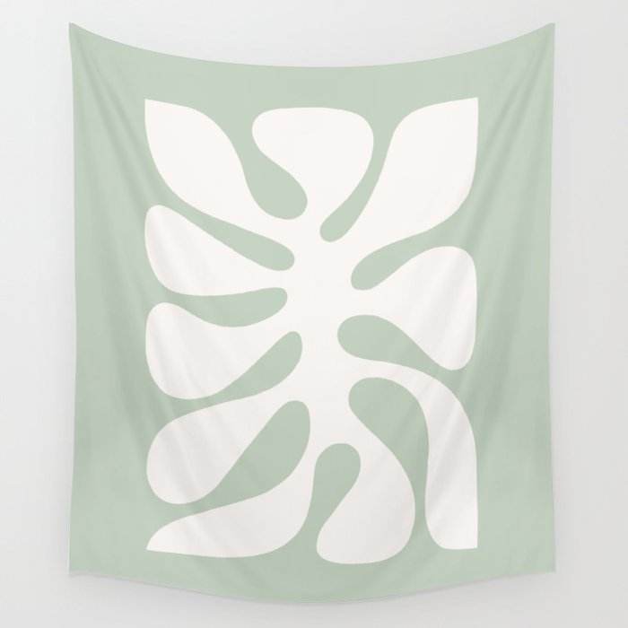 Minimal Abstract Matisse Monstera Pastel Sage Green 2/2 Wall Tapestry Gallery Image 4