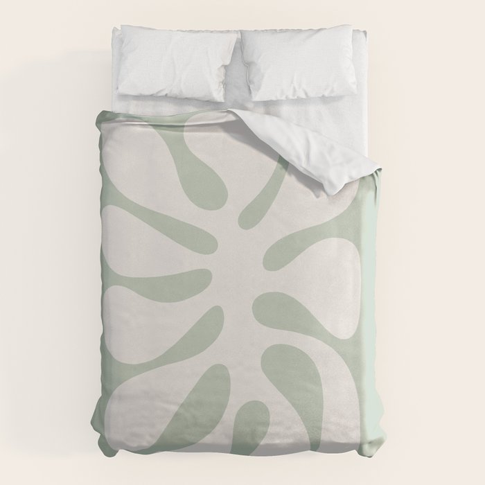 Minimal Abstract Matisse Monstera Pastel Sage Green 2/2 Duvet Cover Gallery Image 1