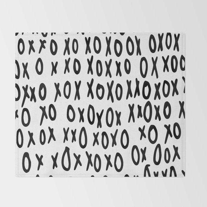 Hugs and Kisses in White and Black Throw Blanket Gallery Image 2