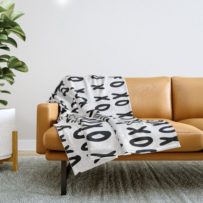 Hugs and Kisses in White and Black Throw Blanket Gallery Image 1