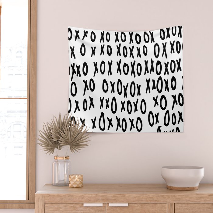 Hugs and Kisses in White and Black Wall Tapestry Gallery Image 2