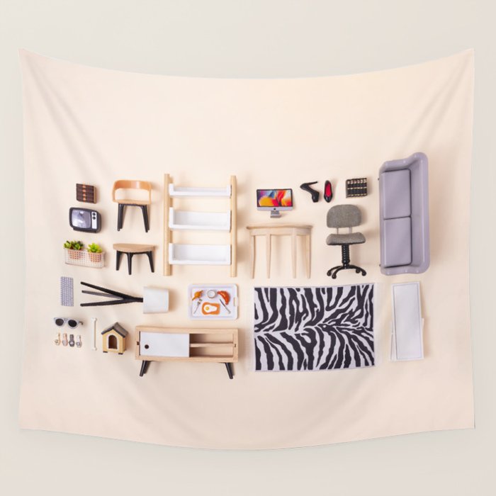 Dollhouse inventory / beige Wall Tapestry Gallery Image 4