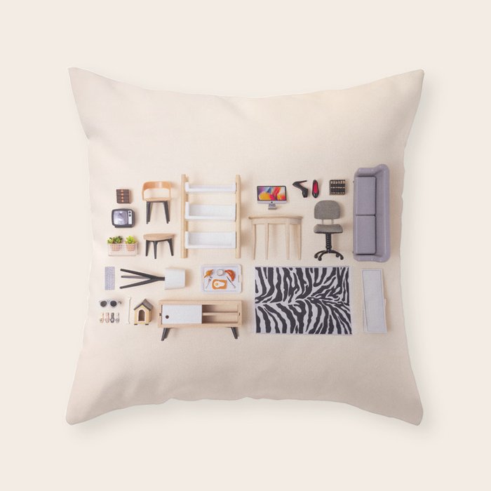 Dollhouse inventory / beige Throw Pillow Gallery Image 6