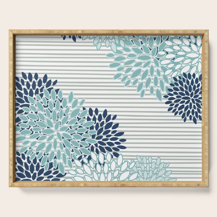 Festive, Floral Prints and Stripes, Teal and Blue Serving Tray Gallery Image 1