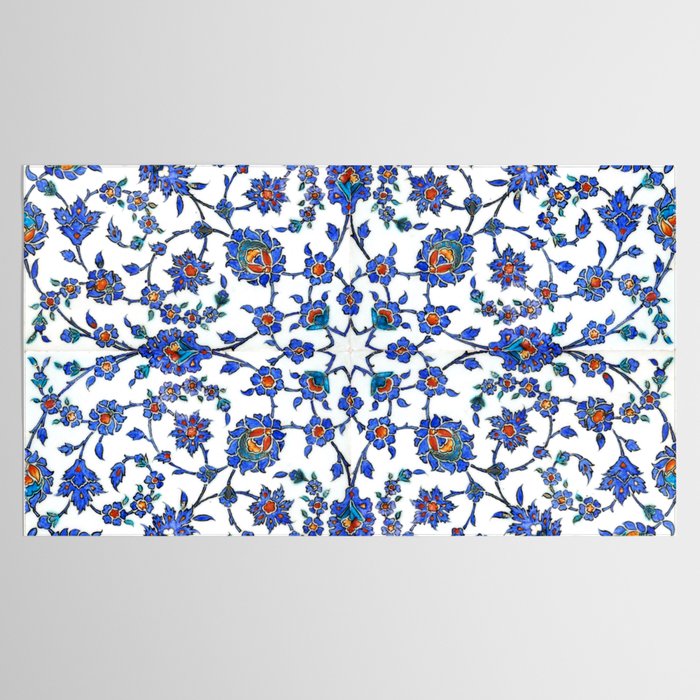 Ottoman Arabesque Iznik Pattern Indigo Blue White & Red Tablecloth Gallery Image 2