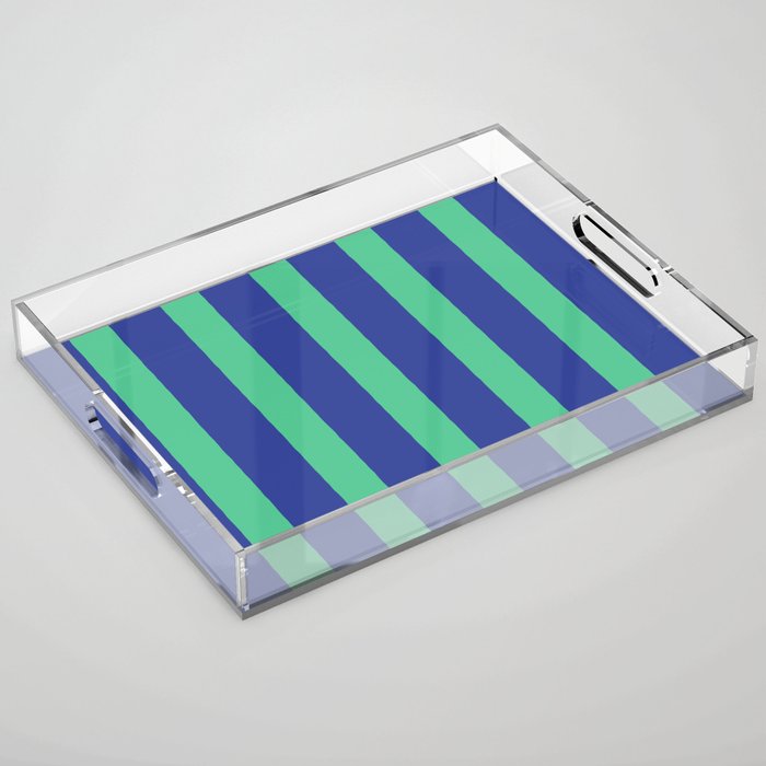 Simple Stripes Pattern - Navy Green Acrylic Tray Gallery Image 1