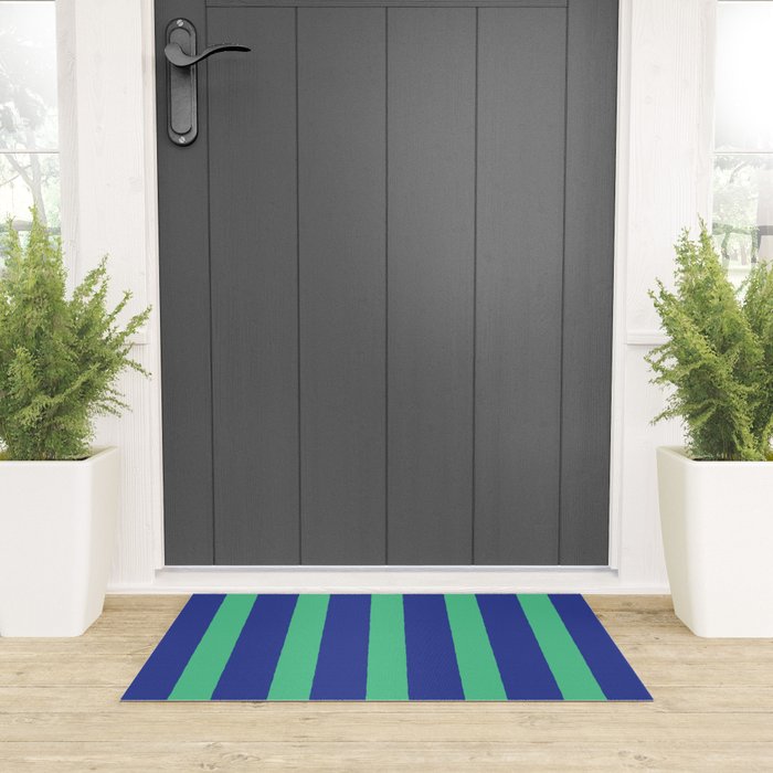 Simple Stripes Pattern - Navy Green Welcome Mat Gallery Image 3