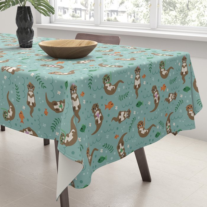 Kawaii Otters Playing Underwater Tablecloth Gallery Image 3