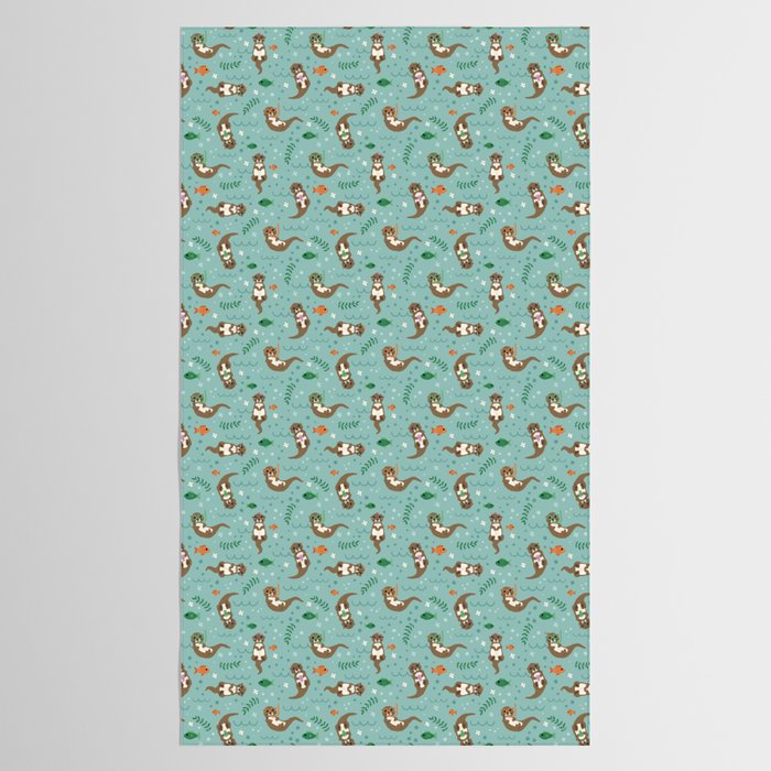 Kawaii Otters Playing Underwater Tablecloth Gallery Image 2