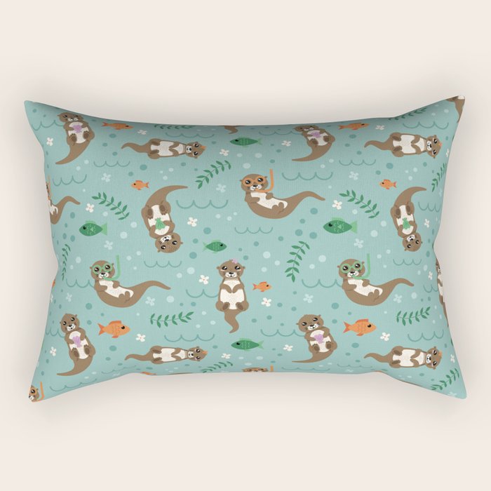 Kawaii Otters Playing Underwater Rectangular Pillow Gallery Image 2