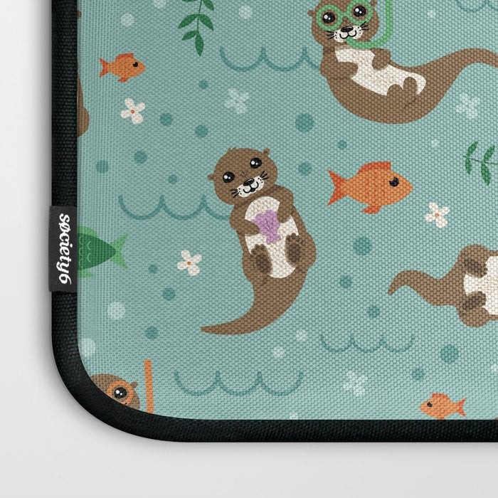 Kawaii Otters Playing Underwater Laptop Sleeve Gallery Image 3