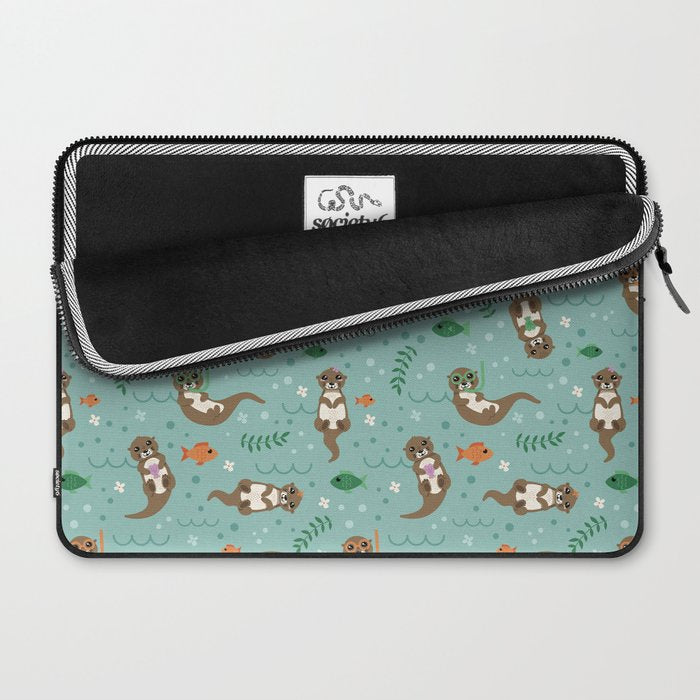 Kawaii Otters Playing Underwater Laptop Sleeve Gallery Image 2