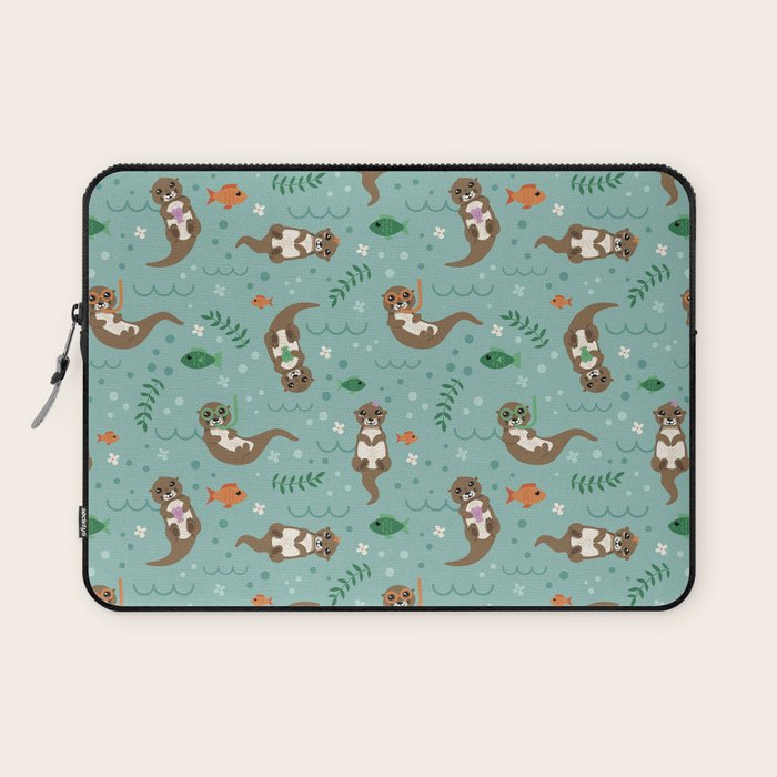 Kawaii Otters Playing Underwater Laptop Sleeve Gallery Image 1