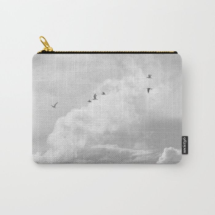 Seagulls in Nazaré Photo | Black and White Travel Photography in Portugal | Clouds and Waves Nature Art Print Carry All Pouch Gallery Image 1