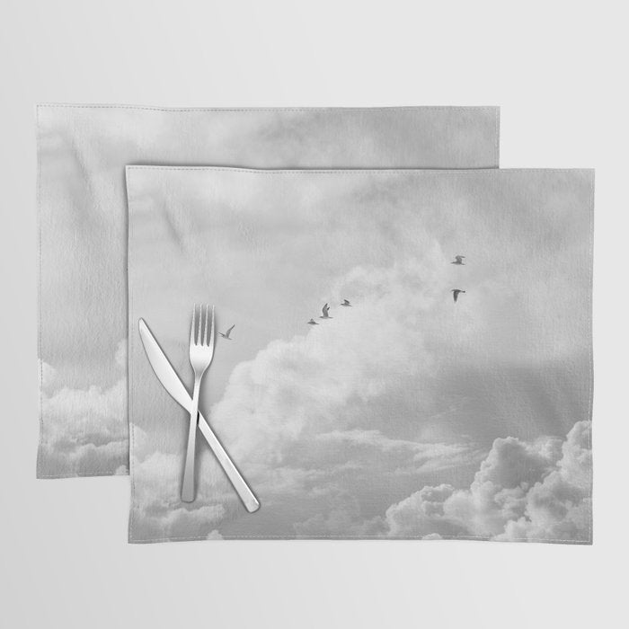 Seagulls in Nazaré Photo | Black and White Travel Photography in Portugal | Clouds and Waves Nature Art Print Placemat Gallery Image 1