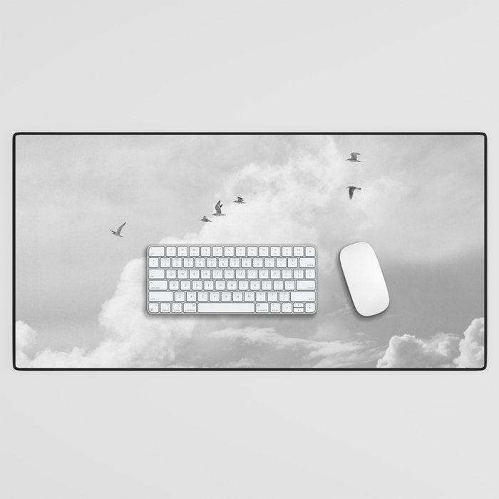 Seagulls in Nazaré Photo | Black and White Travel Photography in Portugal | Clouds and Waves Nature Art Print Desk Mat Gallery Image 1