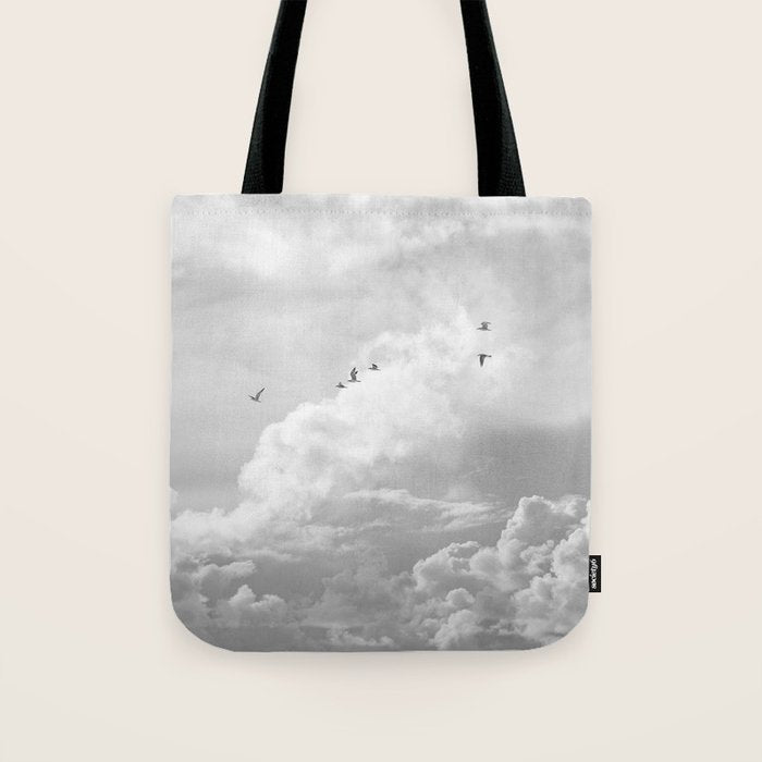 Seagulls in Nazaré Photo | Black and White Travel Photography in Portugal | Clouds and Waves Nature Art Print Tote Bag Gallery Image 1