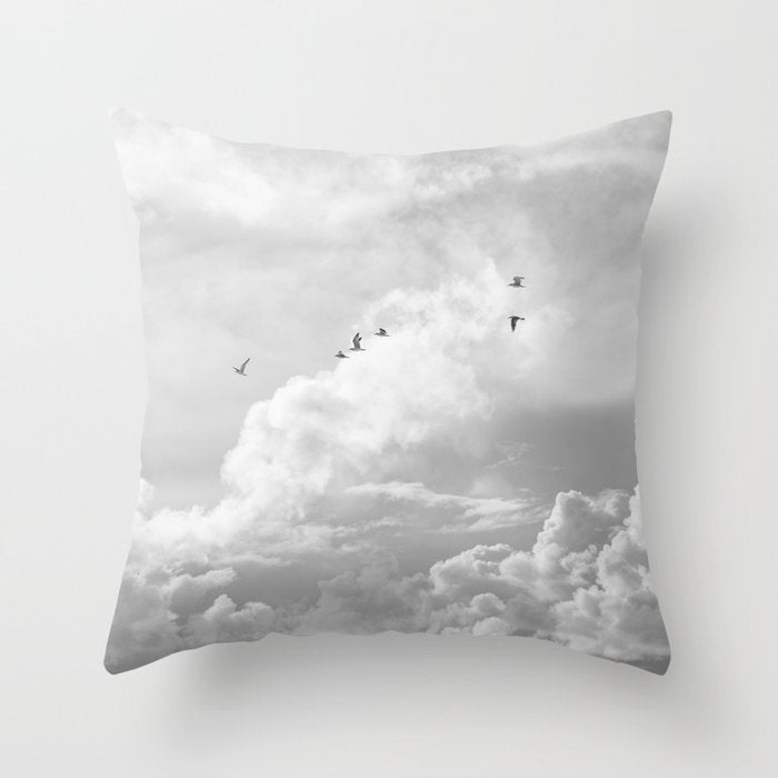Seagulls in Nazaré Photo | Black and White Travel Photography in Portugal | Clouds and Waves Nature Art Print Throw Pillow Gallery Image 6