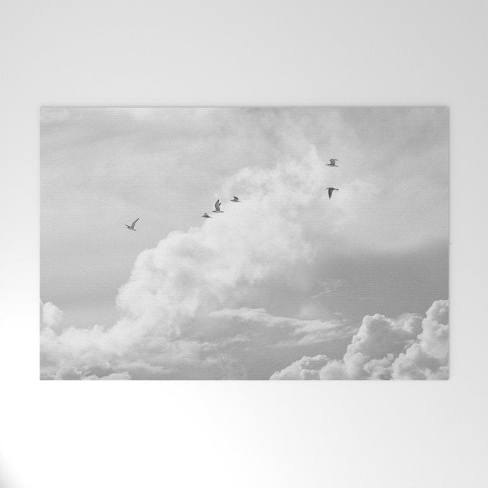 Seagulls in Nazaré Photo | Black and White Travel Photography in Portugal | Clouds and Waves Nature Art Print Welcome Mat Gallery Image 1