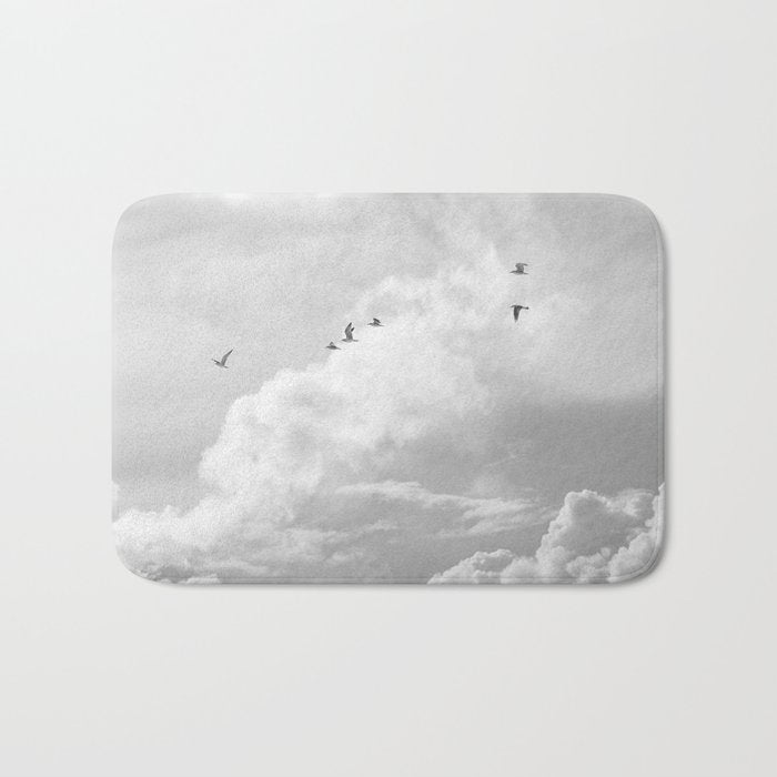 Seagulls in Nazaré Photo | Black and White Travel Photography in Portugal | Clouds and Waves Nature Art Print Bath Mat Gallery Image 1