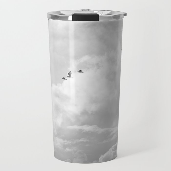 Seagulls in Nazaré Photo | Black and White Travel Photography in Portugal | Clouds and Waves Nature Art Print Travel Mug Gallery Image 1