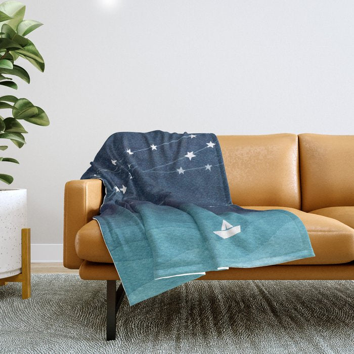 Garlands of stars, watercolor teal ocean Throw Blanket Gallery Image 1