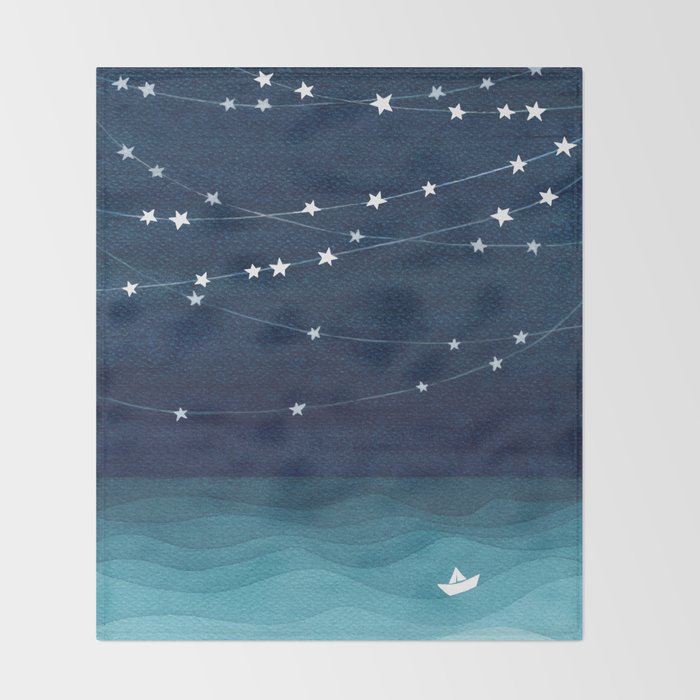 Garlands of stars, watercolor teal ocean Throw Blanket Gallery Image 2