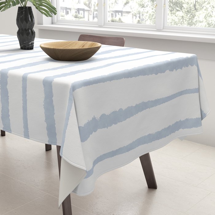 Organic Watercolor Stripes Powder Blue and White Tablecloth Gallery Image 3