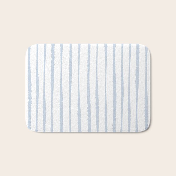 Organic Watercolor Stripes Powder Blue and White Bath Mat Gallery Image 1
