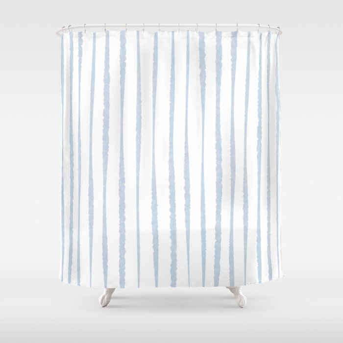 Organic Watercolor Stripes Powder Blue and White Shower Curtain Gallery Image 1