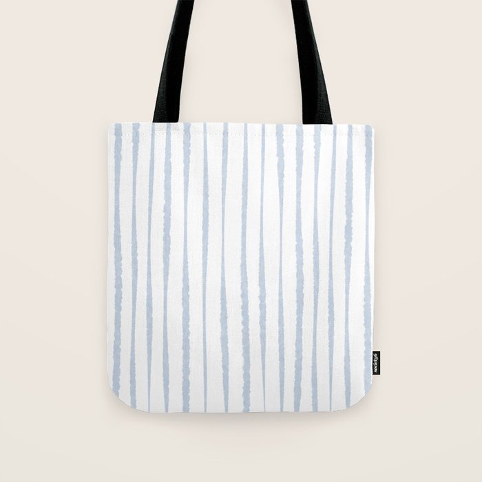 Organic Watercolor Stripes Powder Blue and White Tote Bag Gallery Image 1