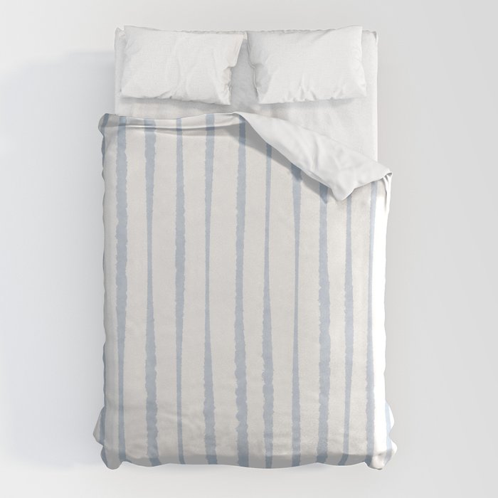 Organic Watercolor Stripes Powder Blue and White Duvet Cover Gallery Image 1