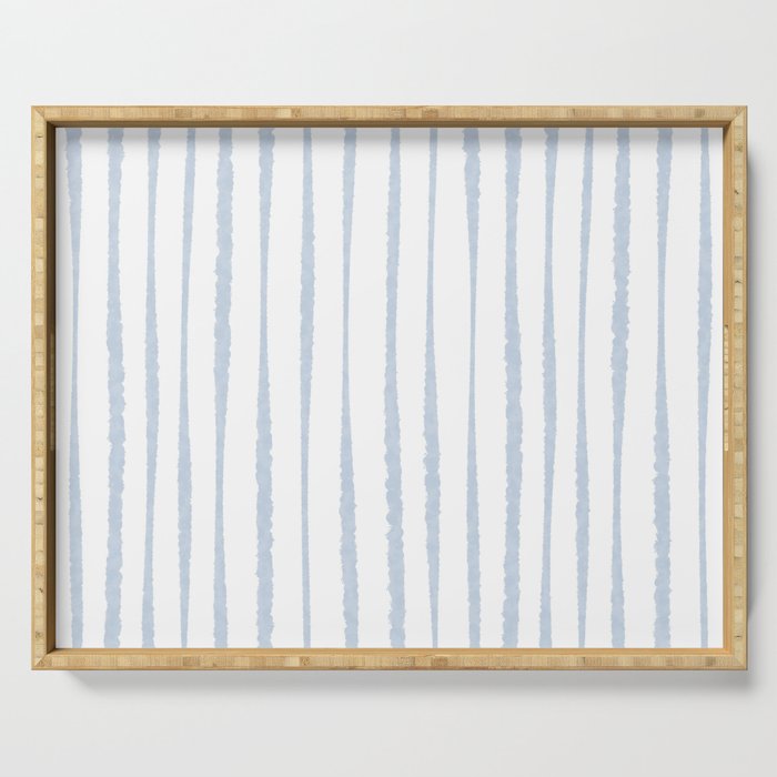 Organic Watercolor Stripes Powder Blue and White Serving Tray Gallery Image 1