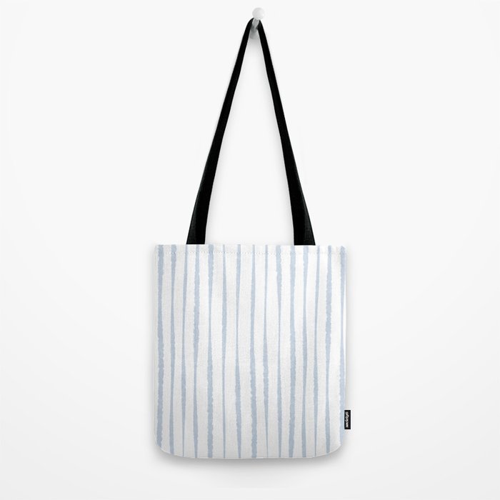 Organic Watercolor Stripes Powder Blue and White Tote Bag Gallery Image 2