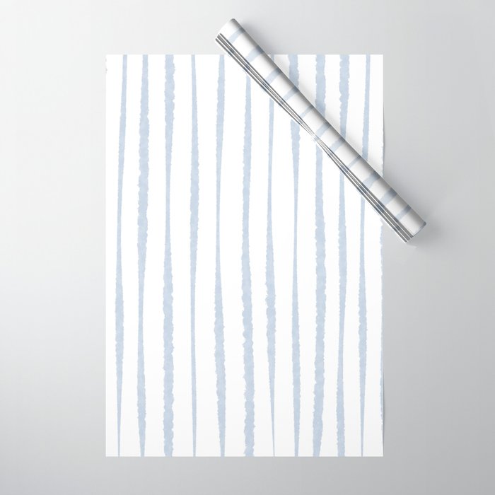 Organic Watercolor Stripes Powder Blue and White Wrapping Paper Gallery Image 1