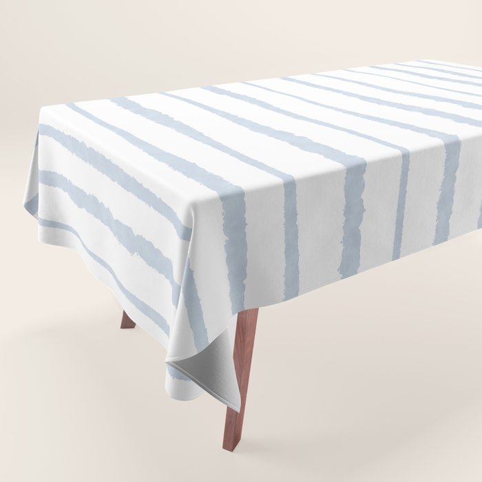 Organic Watercolor Stripes Powder Blue and White Tablecloth Gallery Image 1