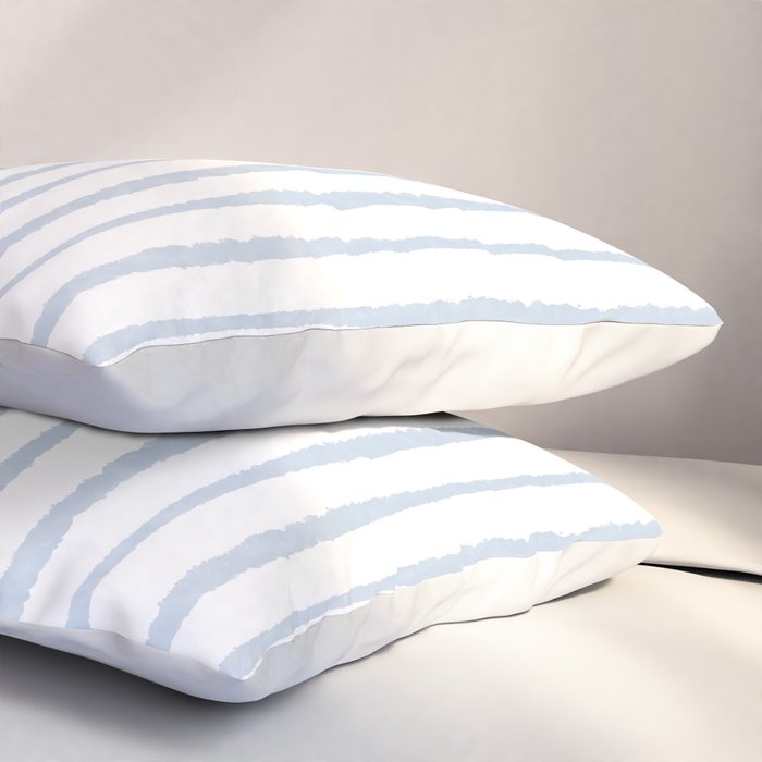 Organic Watercolor Stripes Powder Blue and White Pillow Sham Gallery Image 3