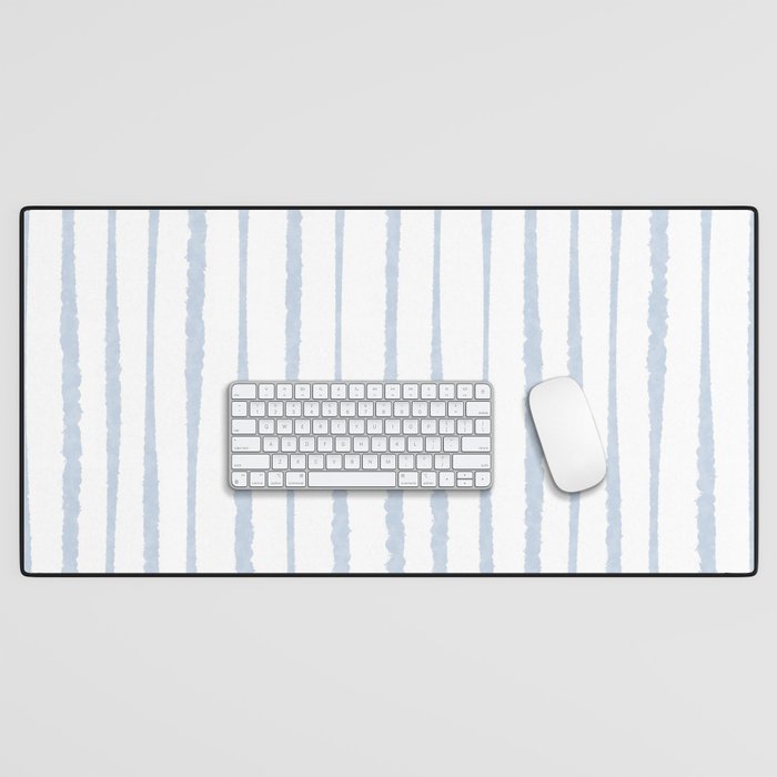 Organic Watercolor Stripes Powder Blue and White Desk Mat Gallery Image 1