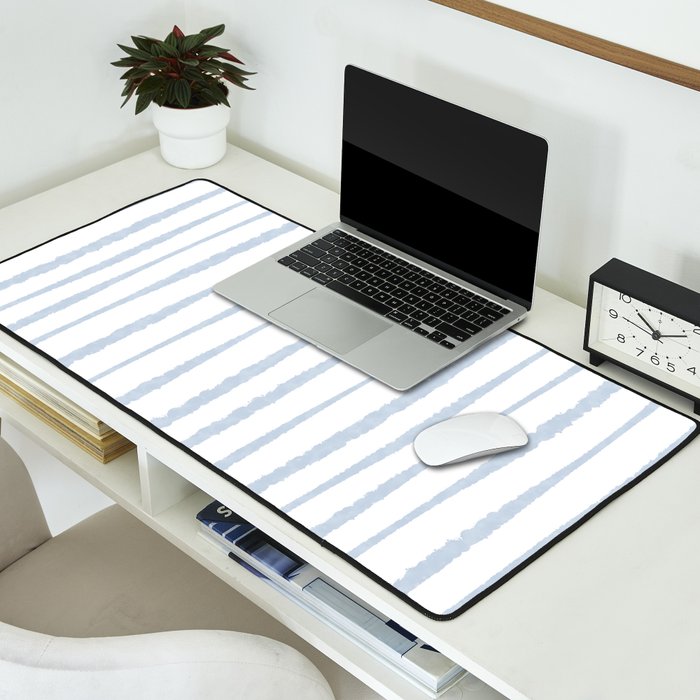 Organic Watercolor Stripes Powder Blue and White Desk Mat Gallery Image 2