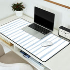 Organic Watercolor Stripes Powder Blue and White Desk Mat Gallery Image 2