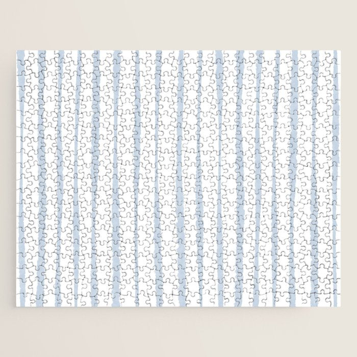 Organic Watercolor Stripes Powder Blue and White Jigsaw Puzzle Gallery Image 1