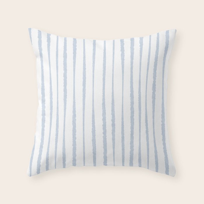 Organic Watercolor Stripes Powder Blue and White Throw Pillow Gallery Image 1