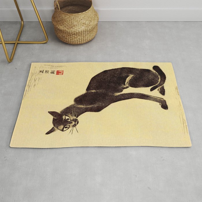 Aoyama Masaharu Black Skinny Cat Japanese Woodblock Print East Asian Art Rug Gallery Image 1