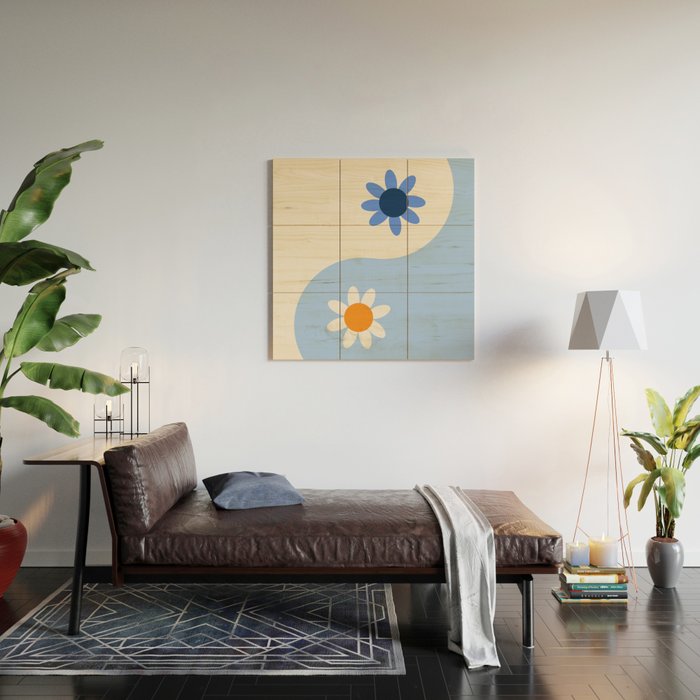 Yin Yang floral - oceanic Wood Wall Art Gallery Image 2