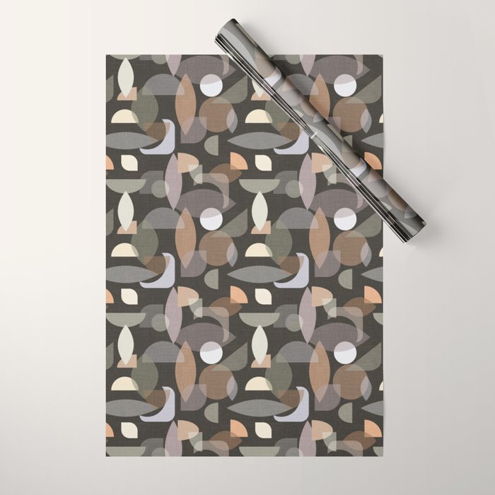 Modern Abstract Geometric Neutral Dark Earthy Tones with Natural Fabric Texture Wrapping Paper Gallery Image 1