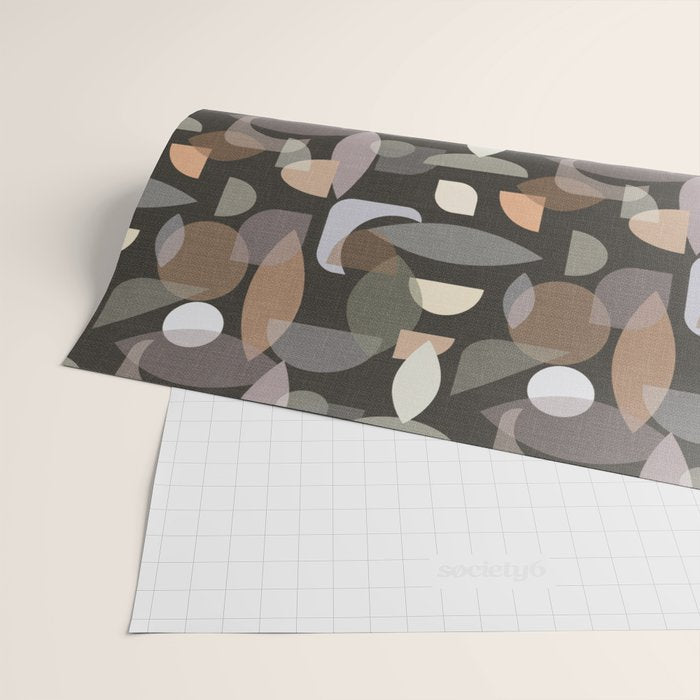 Modern Abstract Geometric Neutral Dark Earthy Tones with Natural Fabric Texture Wrapping Paper Gallery Image 2