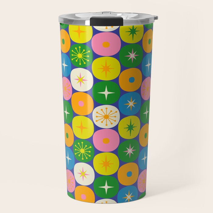 Mid Century Modern Atomic Future Colorful Modtastic Dots and Stars Pattern 2 Travel Mug Gallery Image 1