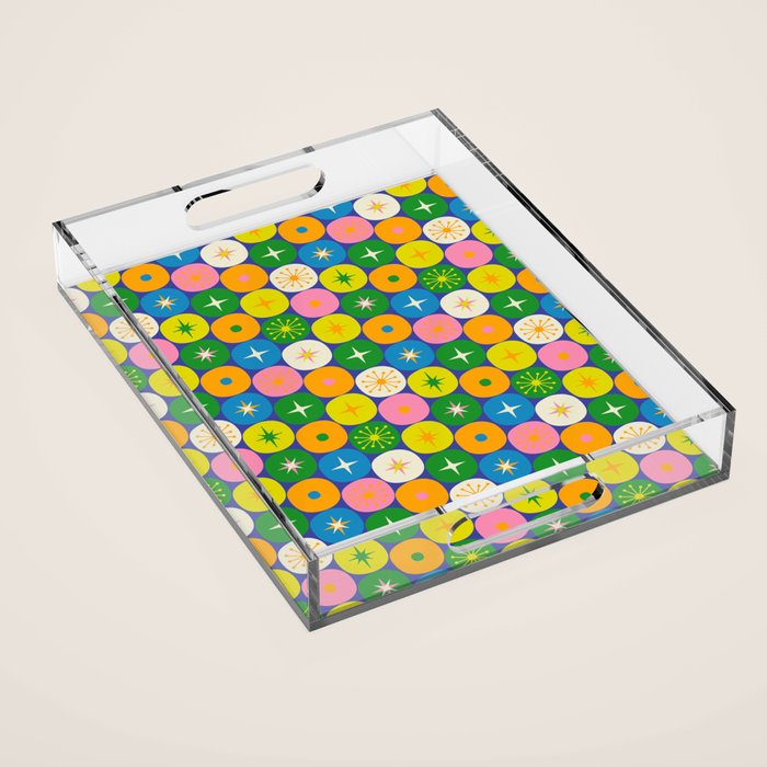 Mid Century Modern Atomic Future Colorful Modtastic Dots and Stars Pattern 2 Acrylic Tray Gallery Image 1