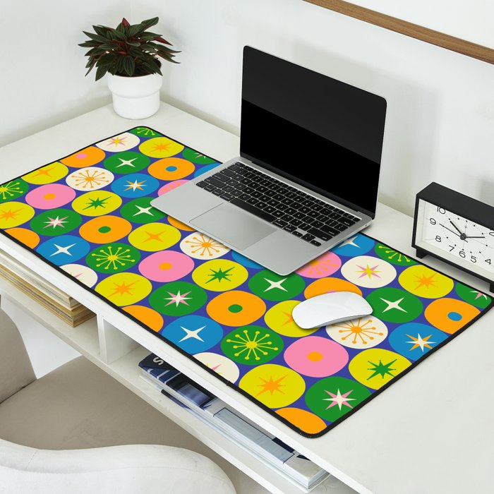 Mid Century Modern Atomic Future Colorful Modtastic Dots and Stars Pattern 2 Desk Mat Gallery Image 2